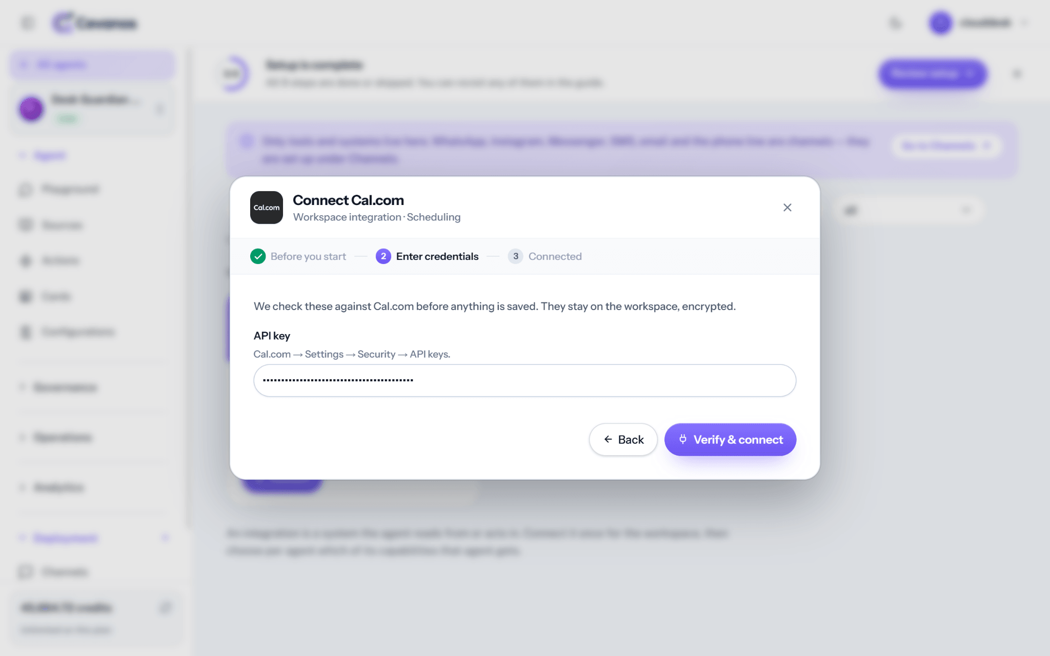 Enter the API key and select Verify & connect.