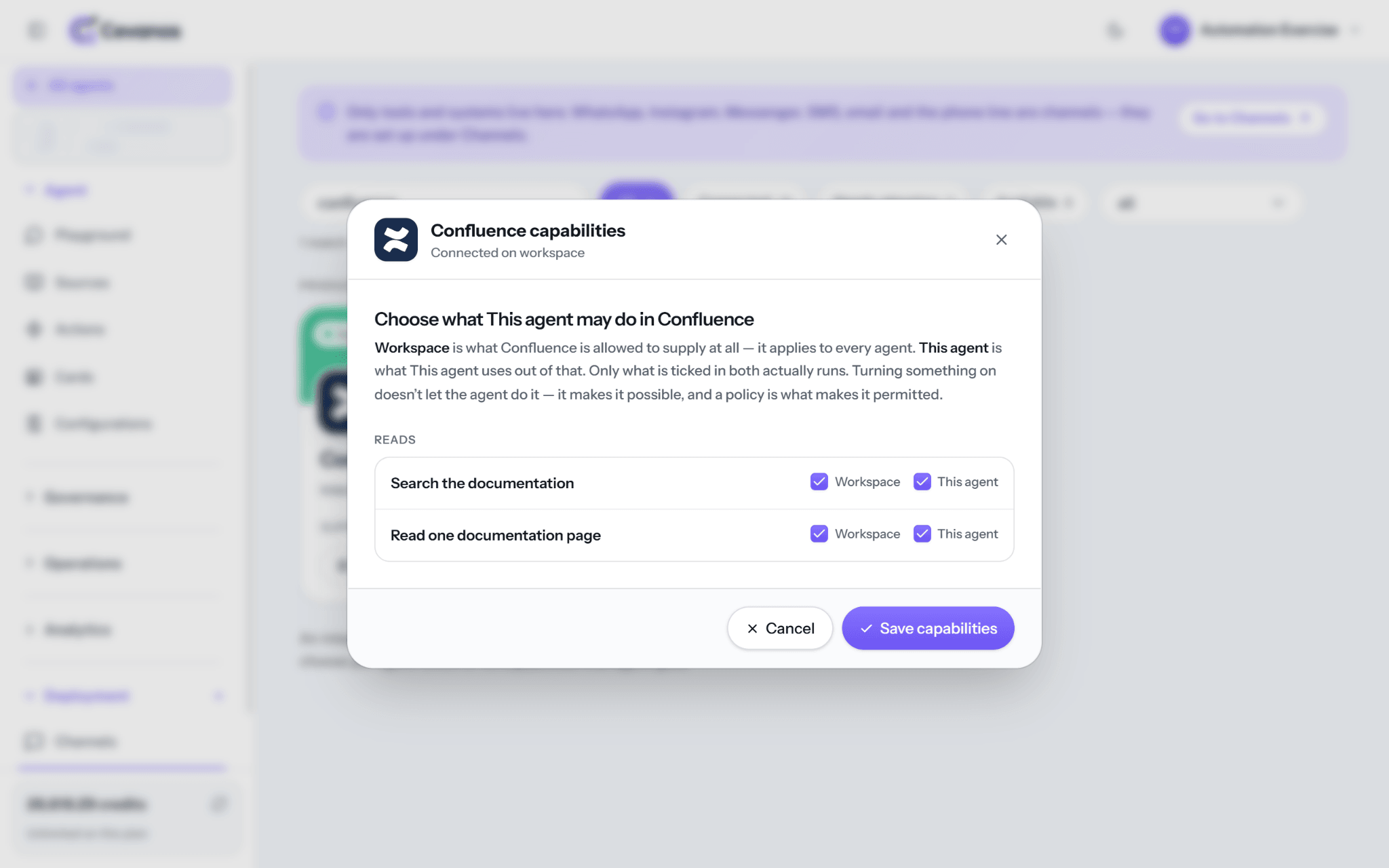 Both read capabilities enabled for Workspace and This agent.