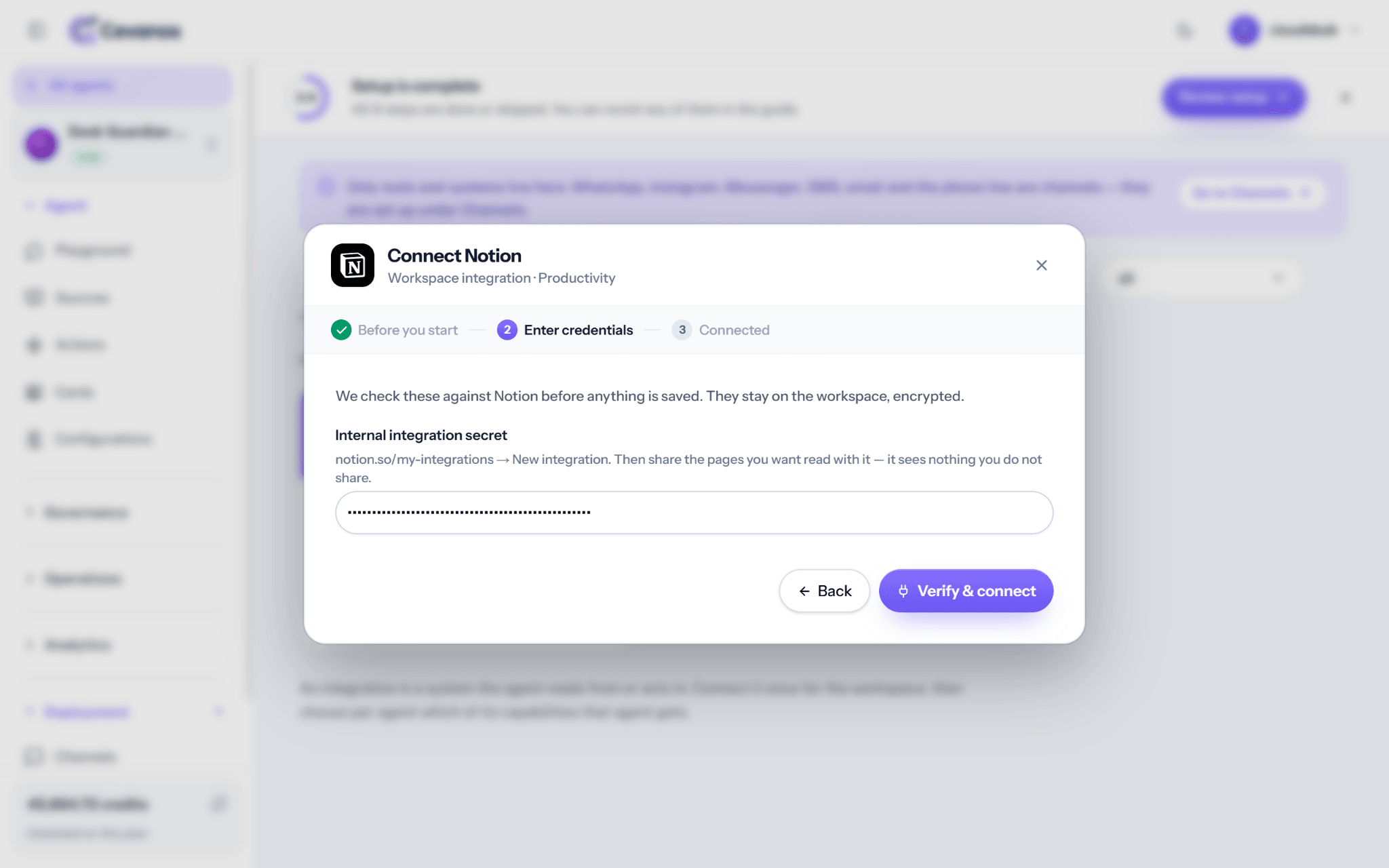 Enter Internal integration secret and verify.