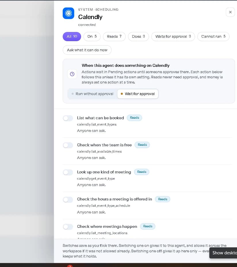 Calendly actions before they are switched on.