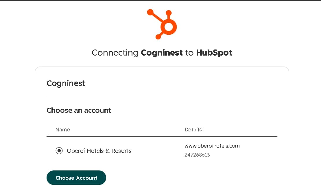 Choose the HubSpot account to connect.