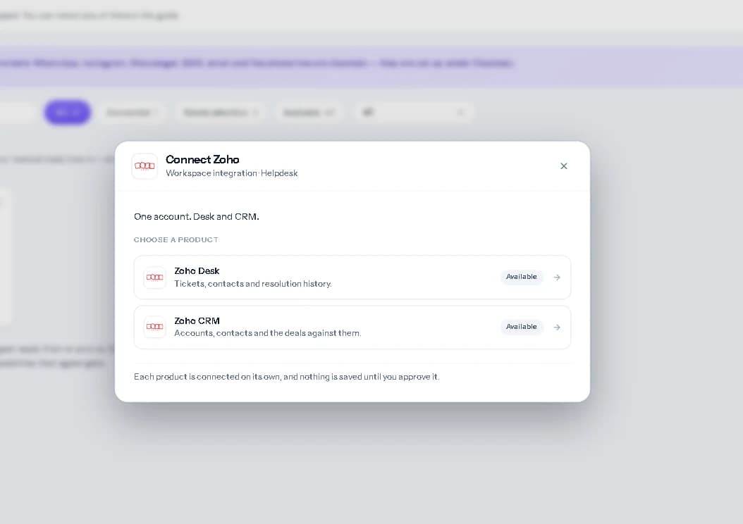 Start the connection by choosing Zoho Desk.