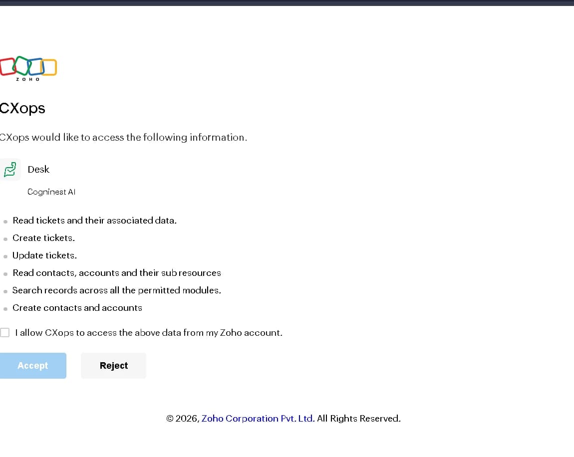Review and approve access in your Zoho account.